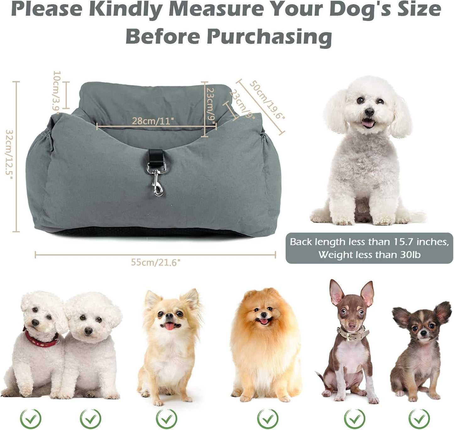 Dog Car Seat, Dog Booster Seat, 2-In-1 Car Seat Bed for Dogs with Storage Pocket Waterproof Non-Slip Pet Car Seat for Dogs Safe Comfortable Removable Cover & Cushion