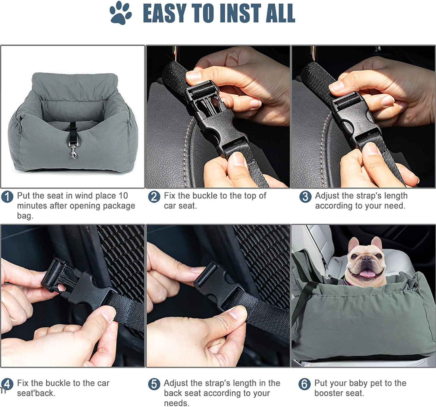 Dog Car Seat, Dog Booster Seat, 2-In-1 Car Seat Bed for Dogs with Storage Pocket Waterproof Non-Slip Pet Car Seat for Dogs Safe Comfortable Removable Cover & Cushion