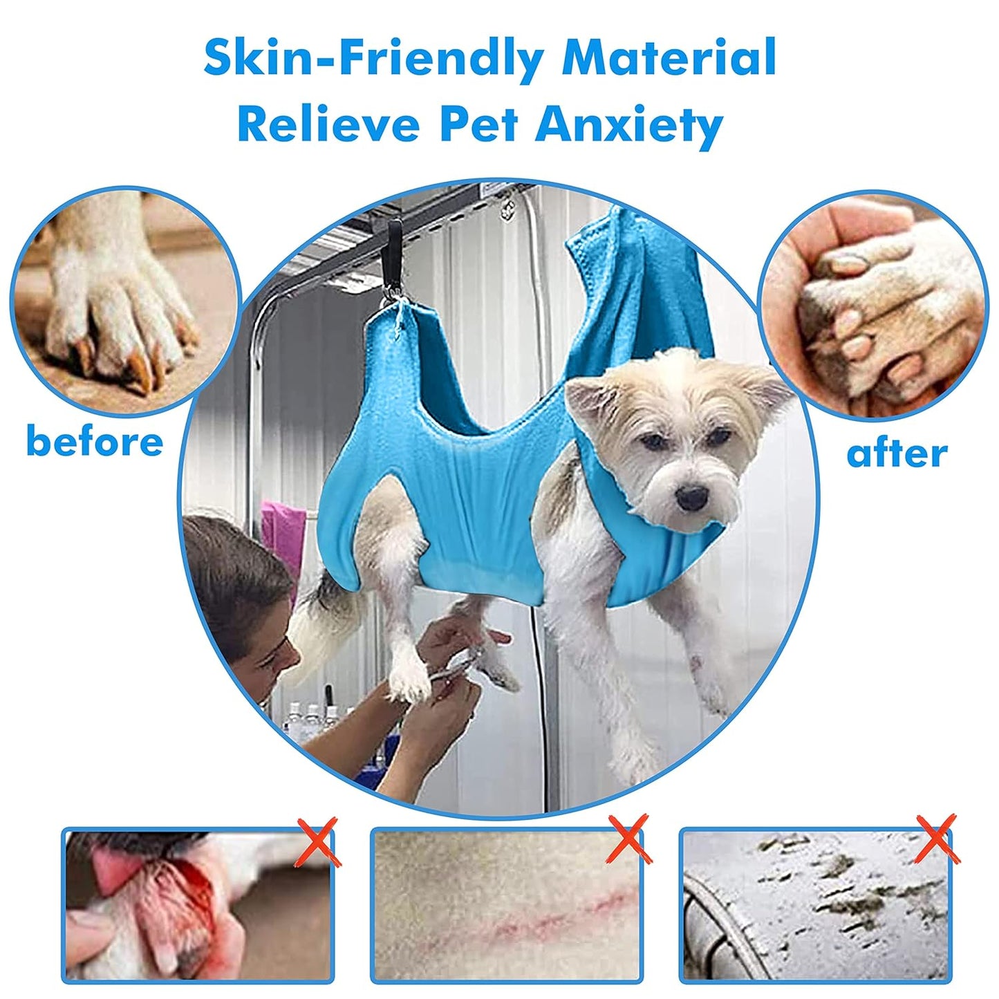 Pet Grooming Hammock Harness, Dogs & Cats Relaxation Restraint Grooming Bag with Pet Nail Clippers/Trimmer, Pet Comb, Dog Grooming Brush for Nail Clipping,Bathing, Clean Teeth, Ear/Eye Care L