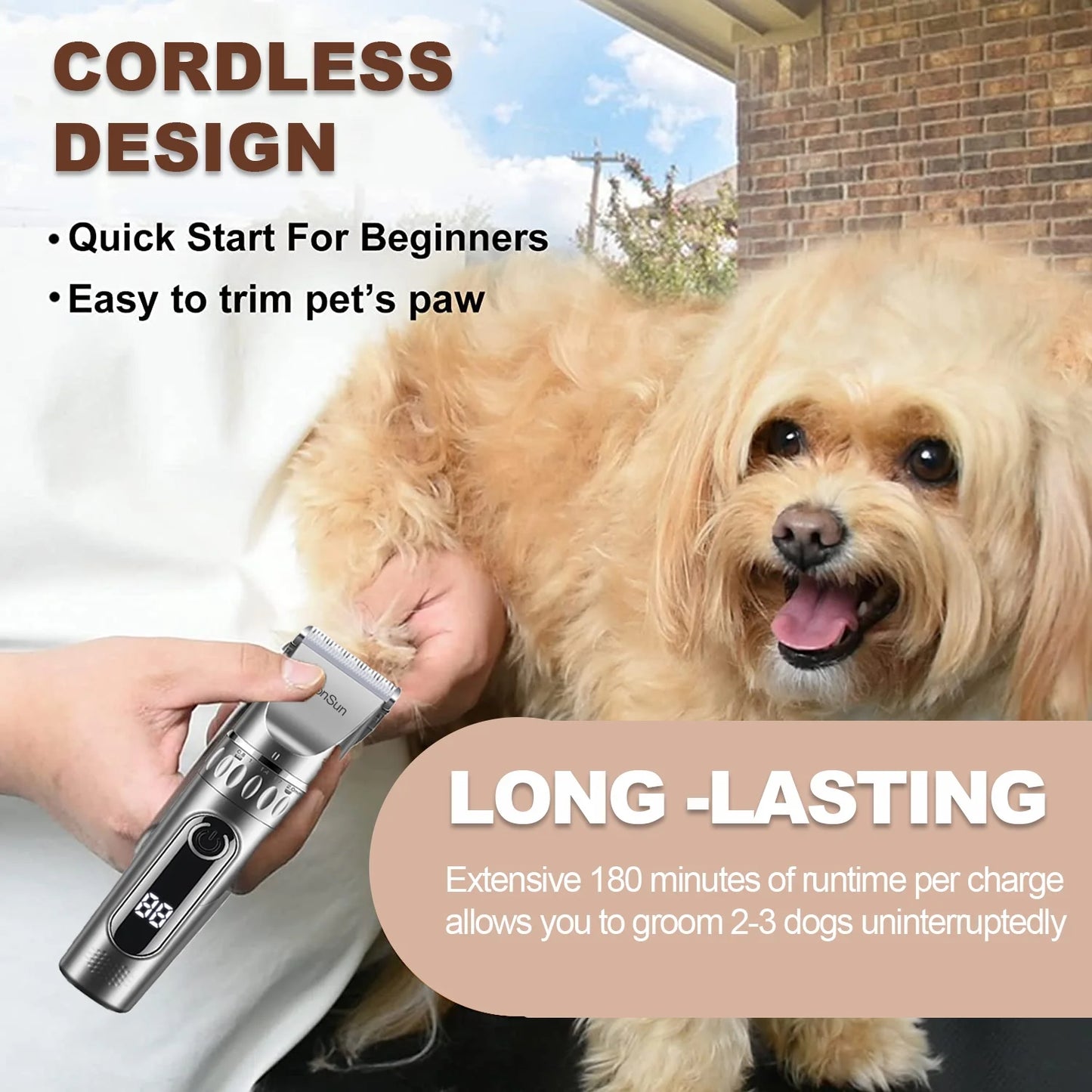 Dog Hair Clippers, 5-Speed Adjustable Rechargeable Dog & Cat Grooming Clippers Kit with 1 X Silver Dog Clipper