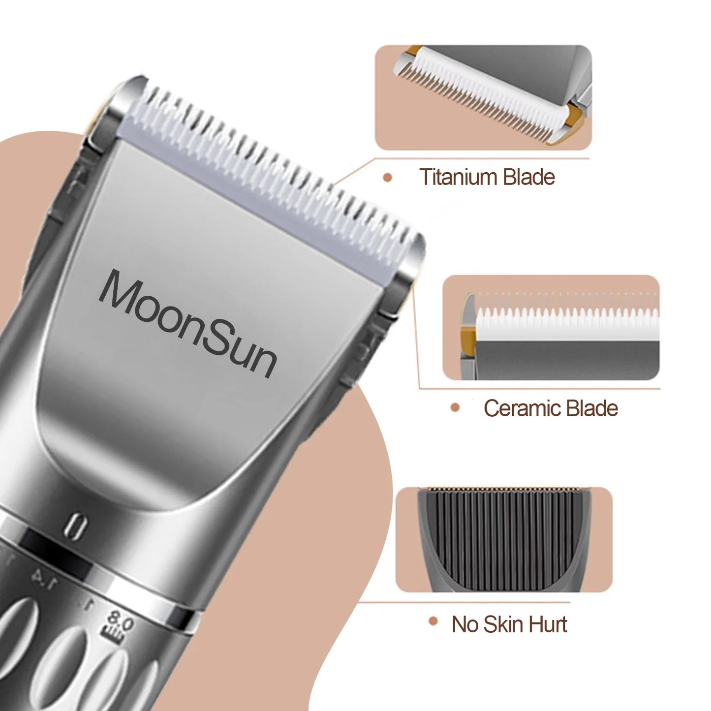 Dog Hair Clippers, 5-Speed Adjustable Rechargeable Dog & Cat Grooming Clippers Kit with 1 X Silver Dog Clipper