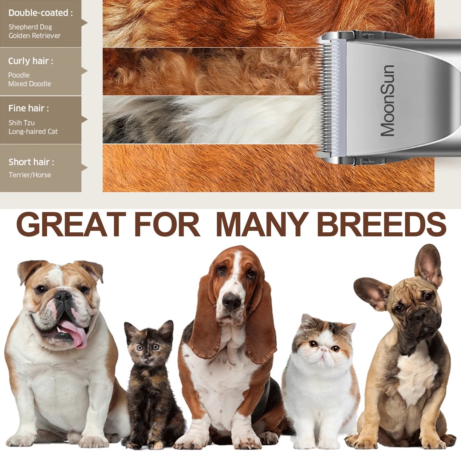 Dog Hair Clippers, 5-Speed Adjustable Rechargeable Dog & Cat Grooming Clippers Kit with 1 X Silver Dog Clipper