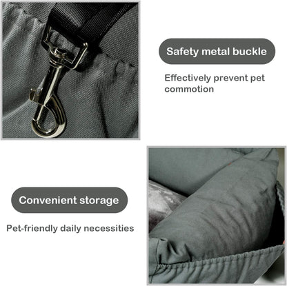 Dog Car Seat, Dog Booster Seat, 2-In-1 Car Seat Bed for Dogs with Storage Pocket Waterproof Non-Slip Pet Car Seat for Dogs Safe Comfortable Removable Cover & Cushion