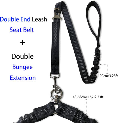 Dual Dog Leash, Double Leash for 2 Dogs Tangle Free Two Dogs Leash 360° Swivel No Tangle Bungee Reflective Double Leash for Medium Large Dogs Walking Training (Black+Blue)