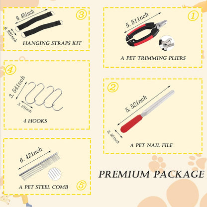 Pet Grooming Hammock Harness,Breathable Dog Hammock Restraint Bag for Pet,Dog Holder for Grooming,Pet Supplies Kit,With 4 Hooks ,Nail Trimmer, Pet Comb, Nail File for Pet Bathing